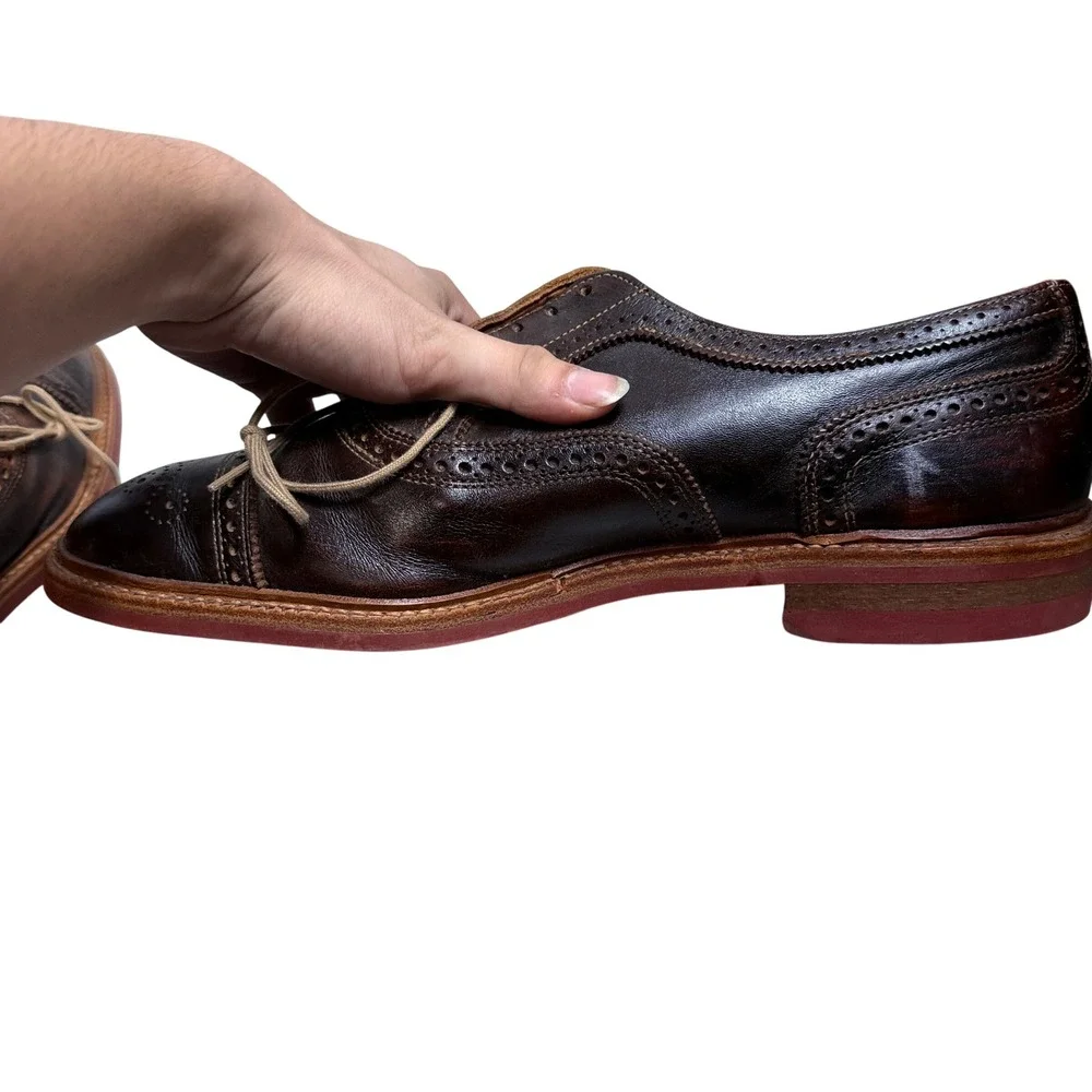 Allen Edmonds Strandmok Oxfords Mens 10 Brown Leather Brogue Red Dainite Sole